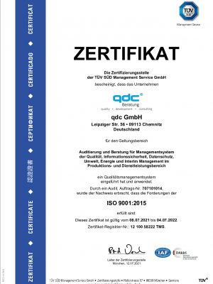 Zertifikat ISO 9001 in deutsch